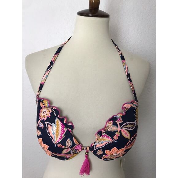 Shade & Shore Bikini Top Floral Ruffled Tassel Padded Swimwear - Picture 1 of 6